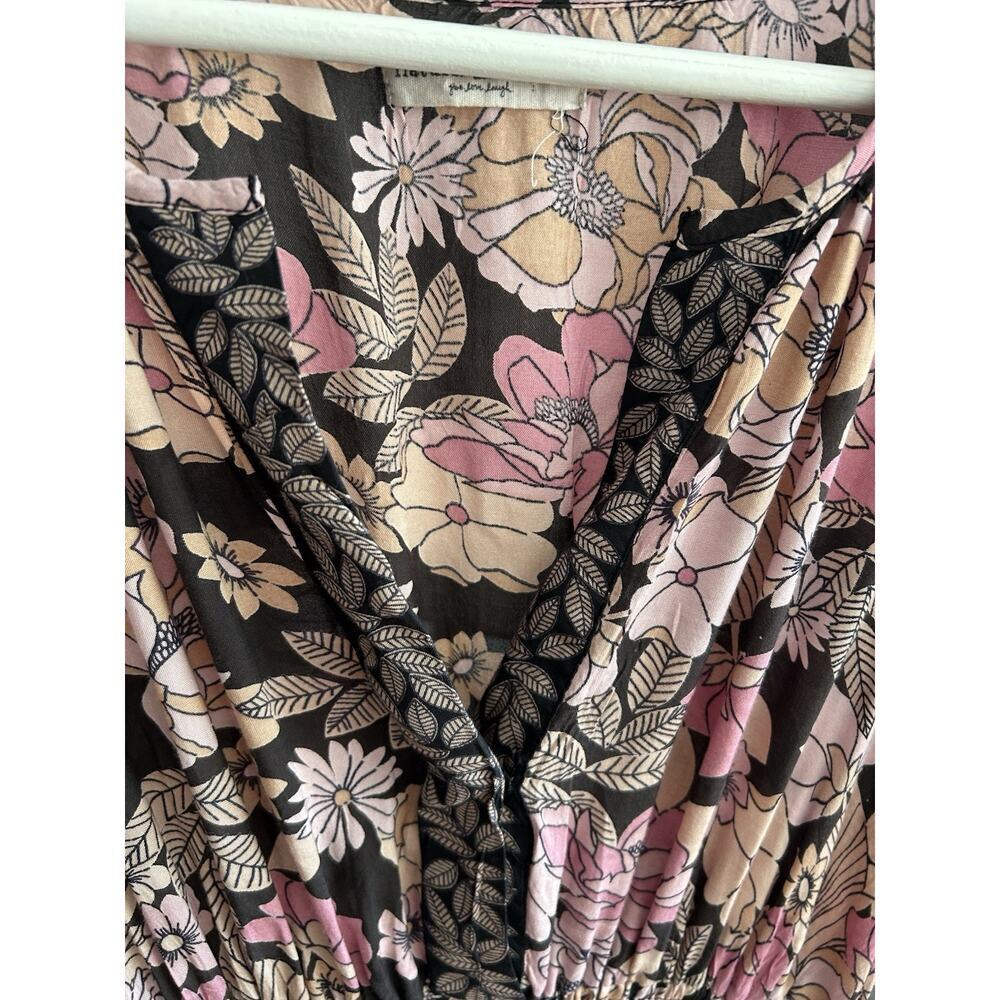 Natural Life Bella Floral Maxi Dress Tiered Pink Floral Prairie Boho Cottage S - Picture 9 of 15